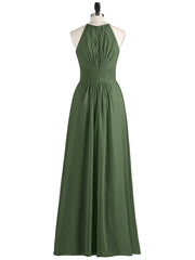 Full Length Chiffon Halter Dresses Olive Green