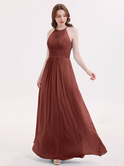 Full Length Chiffon Halter Dresses Terracotta