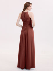 Full Length Chiffon Halter Dresses Terracotta