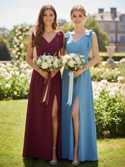 Bowed Flat Strap Dress Maxi with Front Slit Cabernet