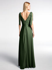 Bowed Flat Strap Dress Maxi with Front Slit Olive Green