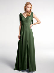 Bowed Flat Strap Dress Maxi with Front Slit Olive Green