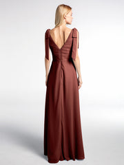 Bowed Flat Strap Dress Maxi with Front Slit Terracotta