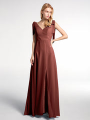 Bowed Flat Strap Dress Maxi with Front Slit Terracotta