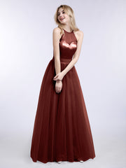 Long Tulle Dresses with Illusion Neckline Terracotta