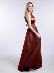 Long Tulle Dresses with Illusion Neckline Terracotta