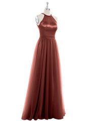 Long Tulle Dresses with Illusion Neckline Terracotta