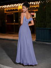 Spaghetti Strap V-neck Chiffon Dresses Periwinkle