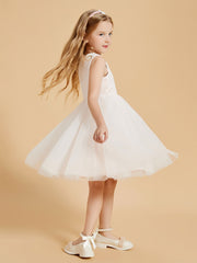 Sleeveless Flower Girl Dresses with Lace Top Ivory