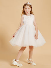 Sleeveless Flower Girl Dresses with Lace Top Ivory