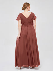V-Neck Chiffon Dresses with Cap Sleeves Terracotta