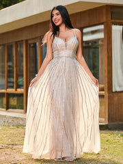A-line Sparkling Diamond Open-Back Floor-Length Gown Azalea