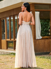 A-line Sparkling Diamond Open-Back Floor-Length Gown Slate Blue