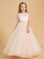 Elegant Floor Length Satin and Tulle Flower Girl Dresses