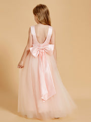 Elegant Floor Length Satin and Tulle Flower Girl Dresses