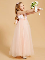 Elegant Floor Length Satin and Tulle Flower Girl Dresses