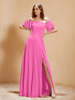 Off the Shoulder Chiffon Floor-Length Dress with Slit Azalea