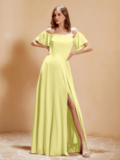 Off the Shoulder Chiffon Floor-Length Dress with Slit Daffodil