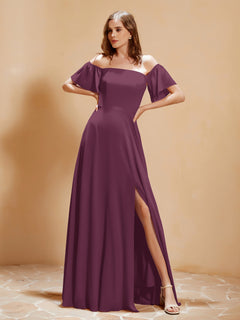 Off the Shoulder Chiffon Floor-Length Dress with Slit Mulberry