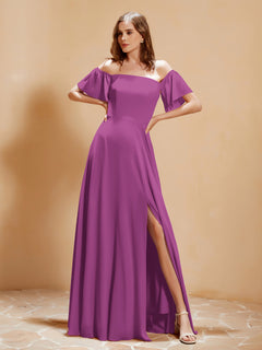 Off the Shoulder Chiffon Floor-Length Dress with Slit Orchid