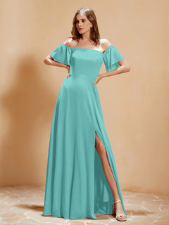 Off the Shoulder Chiffon Floor-Length Dress with Slit Spa