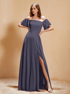 Off the Shoulder Chiffon Floor-Length Dress with Slit Stormy