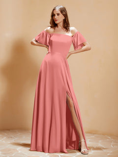 Off the Shoulder Chiffon Floor-Length Dress with Slit Sunset