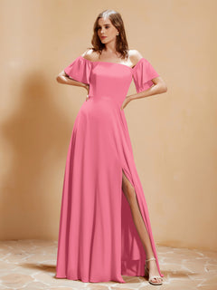 Off the Shoulder Chiffon Floor-Length Dress with Slit Watermelon