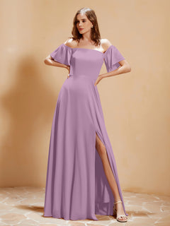 Off the Shoulder Chiffon Floor-Length Dress with Slit Wisteria