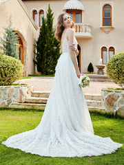 A-Line Polka Dots Appliques Wedding Dress Ivory