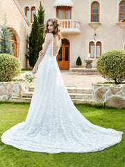 A-Line Polka Dots Appliques Wedding Dress Ivory
