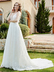 A-Line Polka Dots Appliques Wedding Dress Ivory