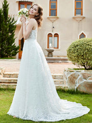 A-Line Polka Dots Appliques Wedding Dress Ivory