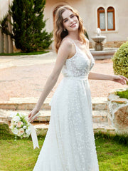 A-Line Polka Dots Appliques Wedding Dress Ivory