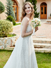 A-Line Polka Dots Appliques Wedding Dress Ivory