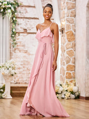 Elegant Short Front Long Back Chiffon Dresses Dusty Rose