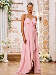 Elegant Short Front Long Back Chiffon Dresses Dusty Rose