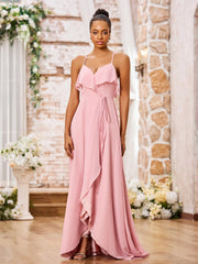 Elegant Short Front Long Back Chiffon Dresses Dusty Rose