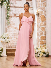 Elegant Short Front Long Back Chiffon Dresses Dusty Rose