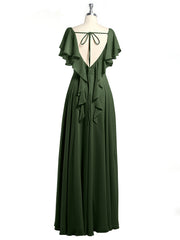V Neckline Dress with Flutter Sleeves Olive Green