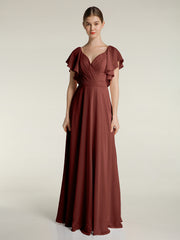 V Neckline Dress with Flutter Sleeves Terracotta