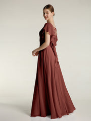 V Neckline Dress with Flutter Sleeves Terracotta