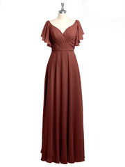V Neckline Dress with Flutter Sleeves Terracotta