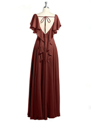V Neckline Dress with Flutter Sleeves Terracotta