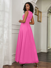 A-Line Jewel Neckline Tulle Dress Azalea