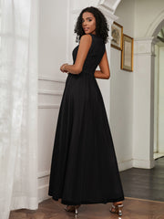 A-Line Jewel Neckline Tulle Dress Black Plus Size