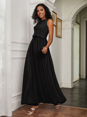 A-Line Jewel Neckline Tulle Dress Black Plus Size