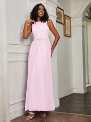 A-Line Jewel Neckline Tulle Dress Blushing Pink Plus Size