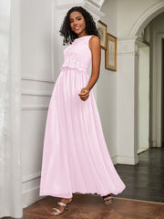 A-Line Jewel Neckline Tulle Dress Blushing Pink