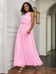 A-Line Jewel Neckline Tulle Dress Candy Pink Plus Size